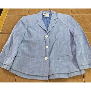 Vintage Carlisle Blazer Jacket Women's Sz 2 Blue‎ Rayon Linen Silk Hong Kong